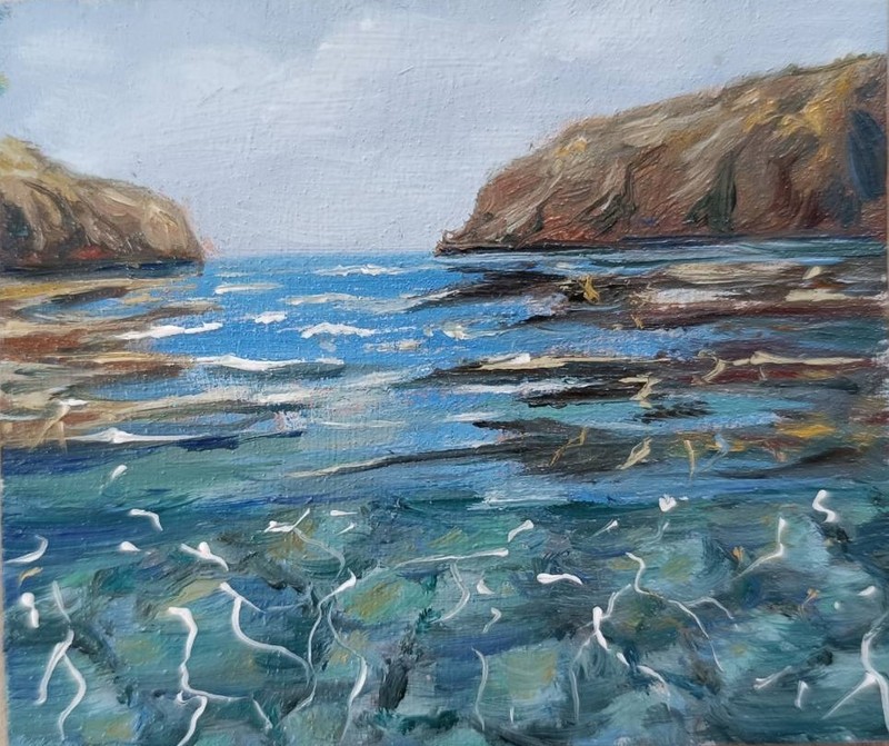 Original IMPASTO TEXTURED Artwork OIL Painting Landscape SEASTONES Seascape Gift