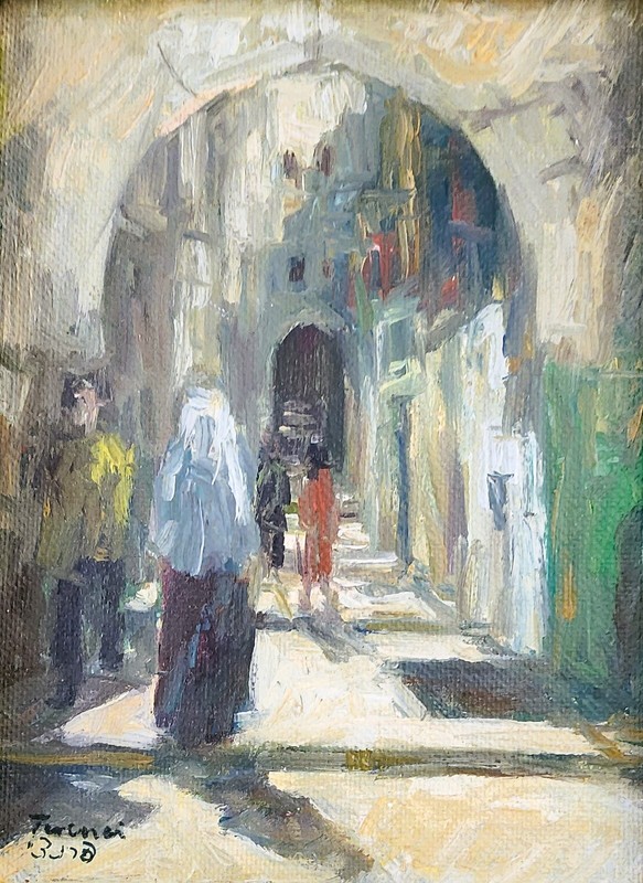 HEDVA FERENCI (1933-), Oil on Canvas Board, A Street in Jerusalem, Signed