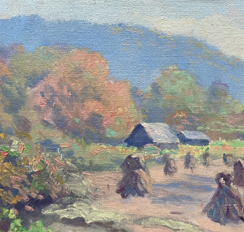 c.1920 Brown County Landscape with Haystacks By Isaac Meridith gallery