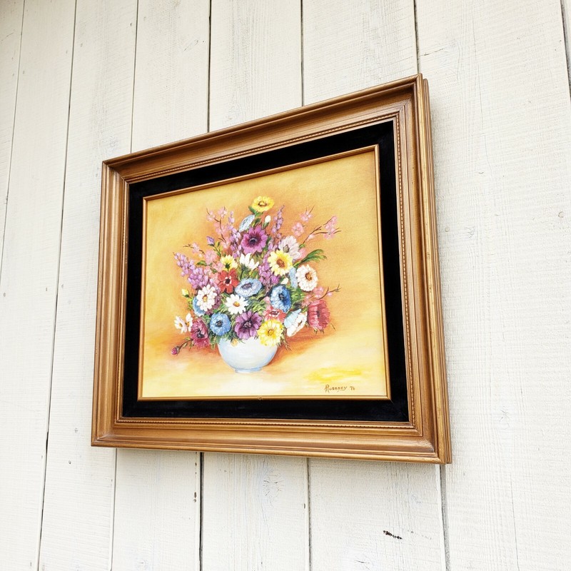 Vintage Signed Original Artwork Flower Oil Painting Floral Art Wall Decor gallery