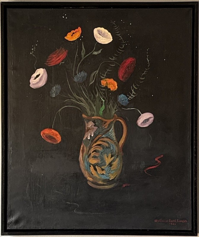 WILLIAM SINGER ANTIQUE MODERN ABSTRACT STILL LIFE FLOWERS OIL PAINTING VINTAGE