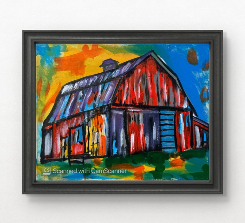 Messa Original Art: Barn- 11×14 Pop Art Acrylic Abstract Expressionism on Canvas