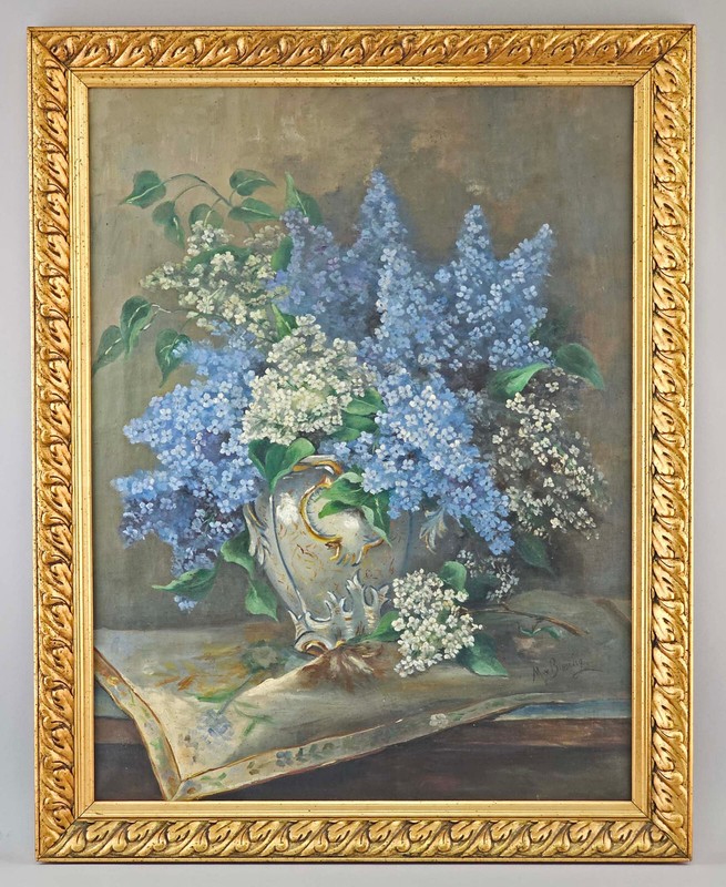 9460010 Oil Painting Lilac Flower Still Life Signed By Bissing Um 1920