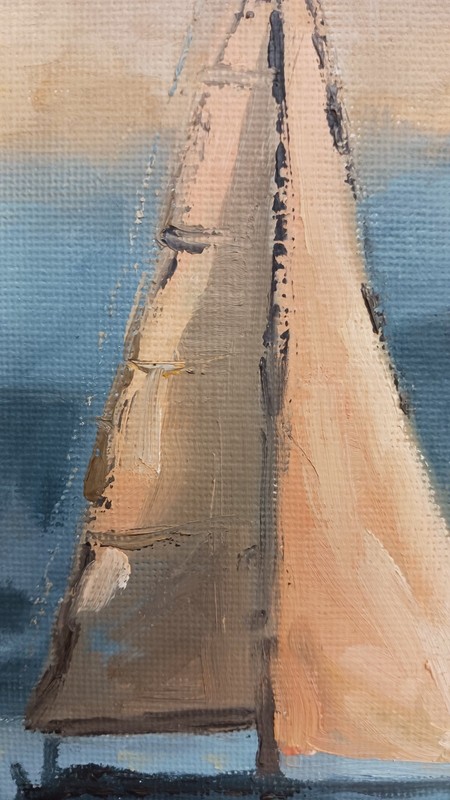 ORIGINAL Oil Painting IMPRESSIONISM Sailboat Sunset Lake River Boat Art 8"x10" gallery