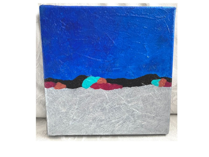 Metallic Acrylic Abstract Landscape Painting – 8 x 8 Inches