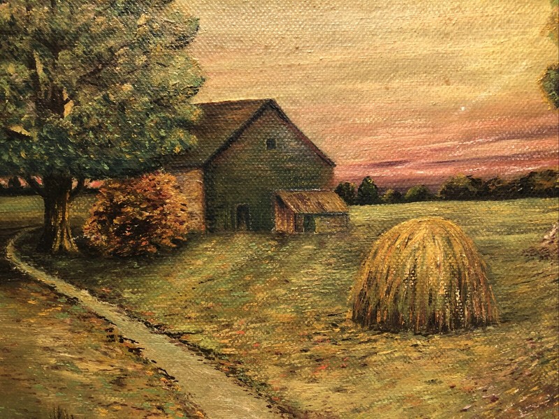 Vintage C.1930 Original Oil Painting By Andrew Weigand Farm Landscape & Stream gallery