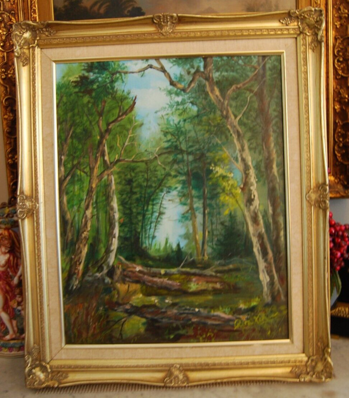 VINTAGE 1970’S FRAMED SIGED ORIGINAL OIL PAINTING FOREST SCENE ARTIST RITA KEHOE
