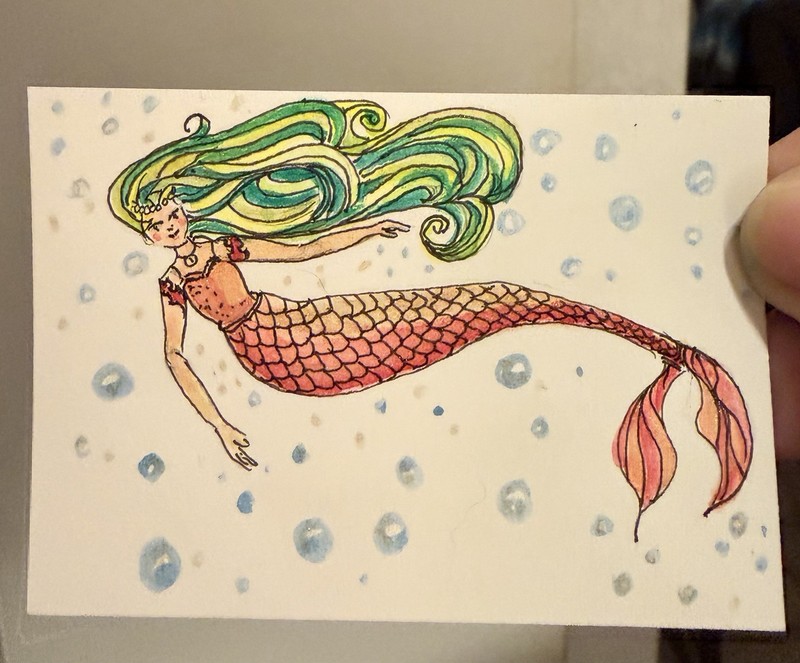 ACEO original art, Mermaid , Fantasy OOAK by Cynthia Domanick