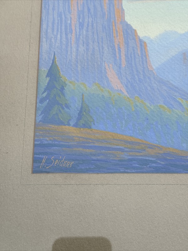 ANTIQUE YOSEMITE PAINTING LANDSCAPE SENTINEL ART DECO HARRY SEIDNER LISTED SMALL gallery