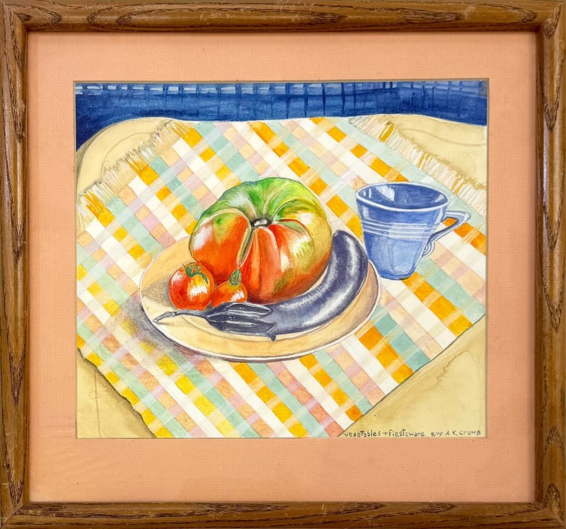 Aline Kominsky-Crumb «Vegetables + Fiestaware» 1979 | Original Watercolor 14×15″