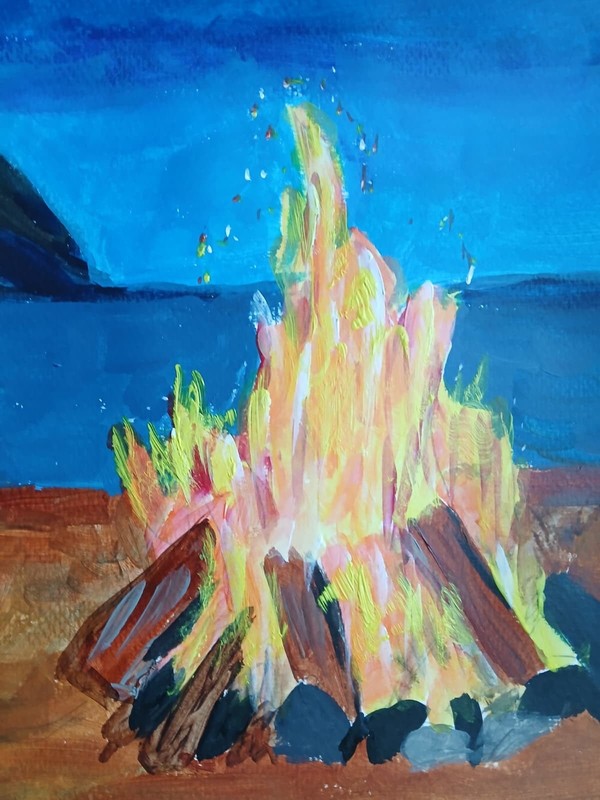 Expressionism/Abstract 11x14 Beach Bonfire Handmade Colorful Art Painting gallery