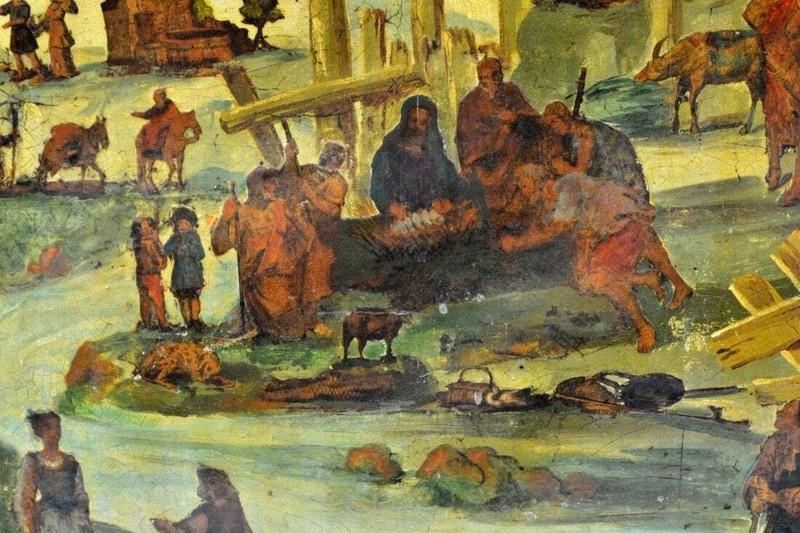 Antique Painting Religious, Italian Oil & Print Collage, 18th C., 1700s, Pastel! gallery