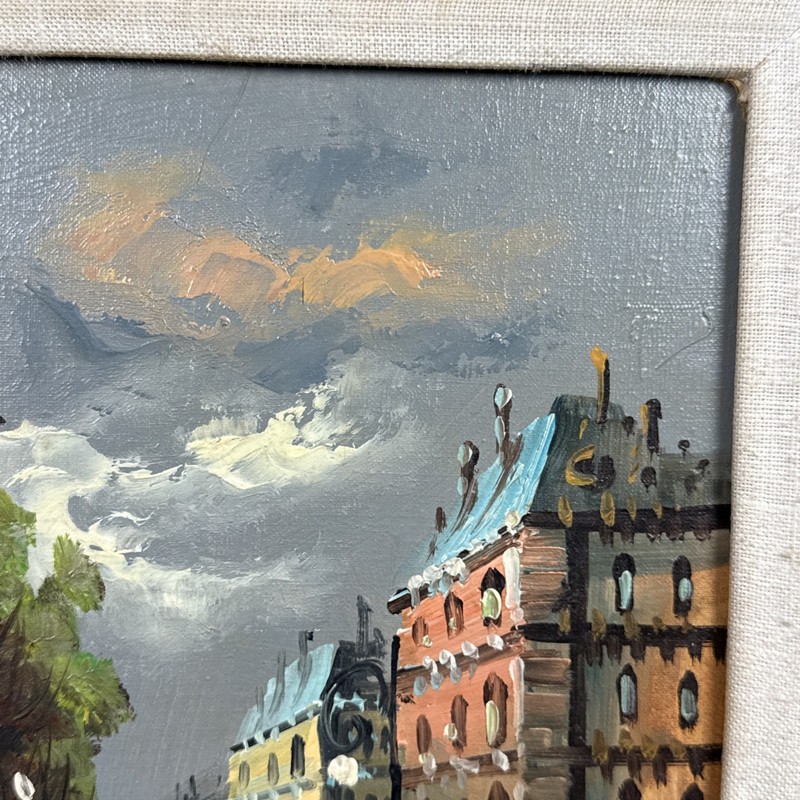 Jacques Marchand (b. 1932-) Oil On Canvas Painting Paris Street 15x17” gallery
