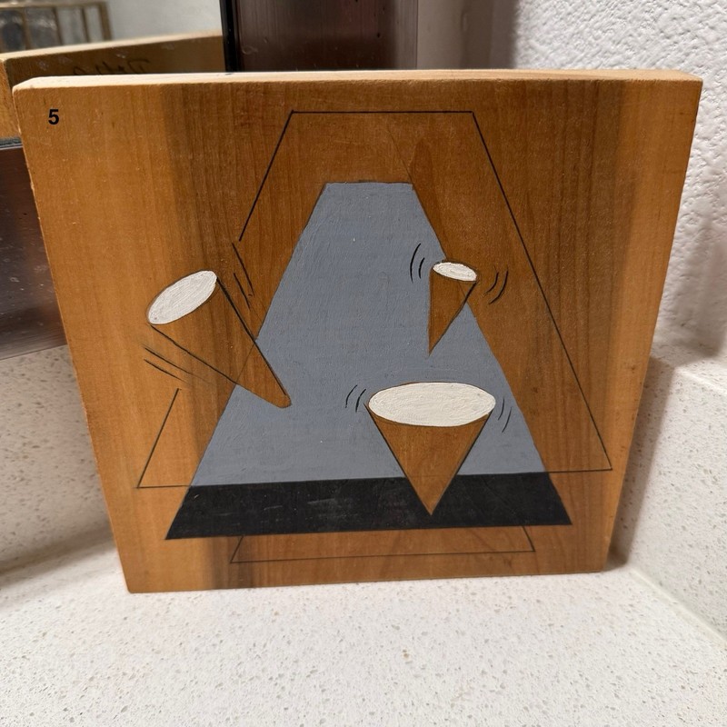 Original Set of 9 Hand-Painted Geometric Abstract Wood Wall Art Panels 7" x 7" gallery