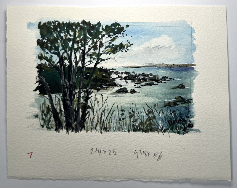 Jim Davel Original Watercolor Painting Lake Coastal View 4x5" Path Edge Fine Art gallery