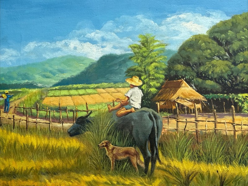 FILIPINO FARM FRAMING PAINTING LANDSCAPE PHILIPPINES BELTRAN SIGNED OIL VINTAGE