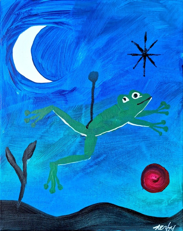 Original Signed 11x14 Canvas Abstract Animals Acrylic Bold Blue Home Decor A140 gallery