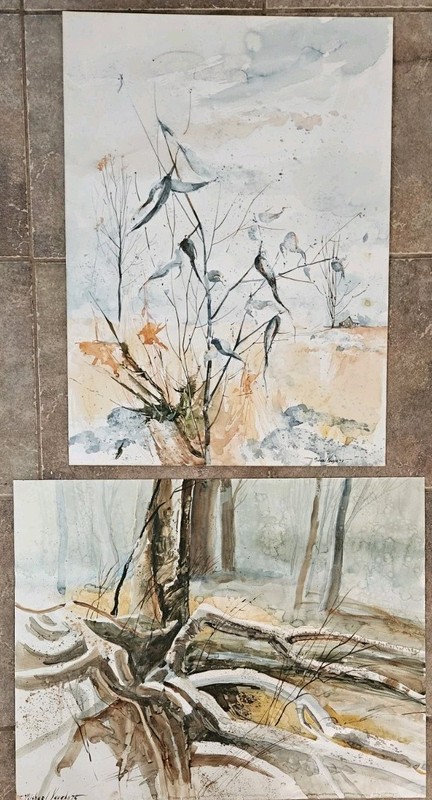 Michael Vaughn lot of (2) Original Watercolor Paintings Signed & Dated 1975 gallery
