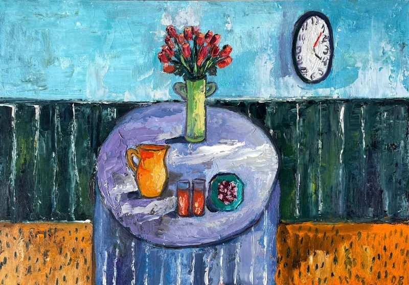 Roses Painting Lemonade Original Art Impasto Oil Painting Still Life 14×20″