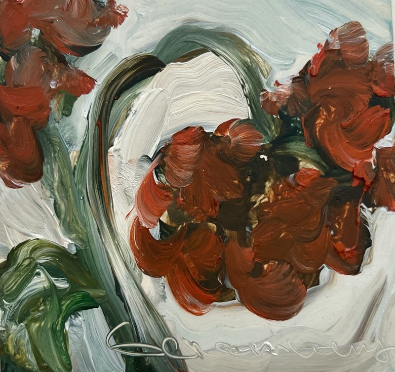 Red Geraniums Painting Original Framed Oil Art Geranium Flower Impressionist Art gallery