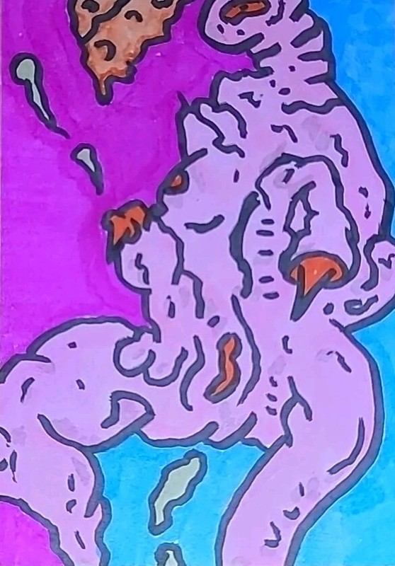 Original Art Piece Aceo Painting Low Brow Erotic Something Wicked Cums This Way
