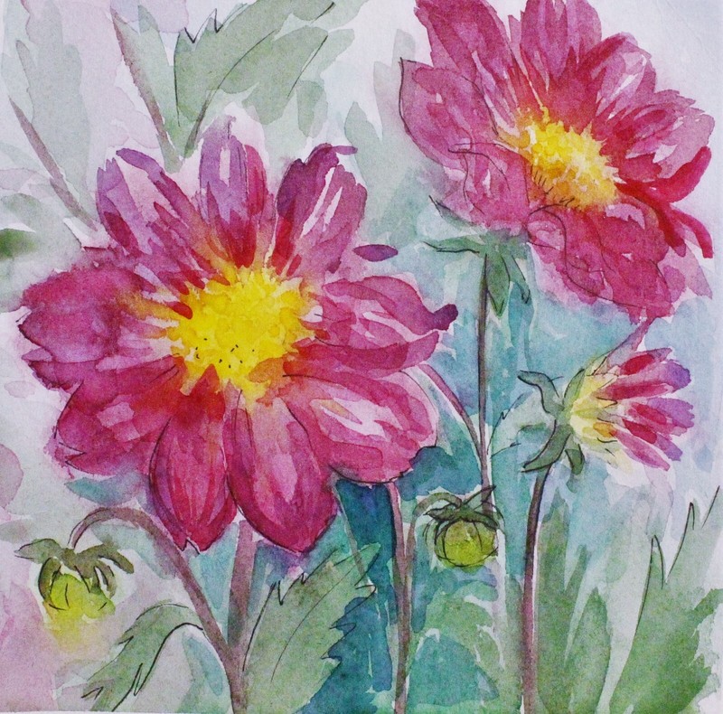 Dahlia Original Watercolor Painting 4.5×4.5 One of a kind Hand Painted Artwork