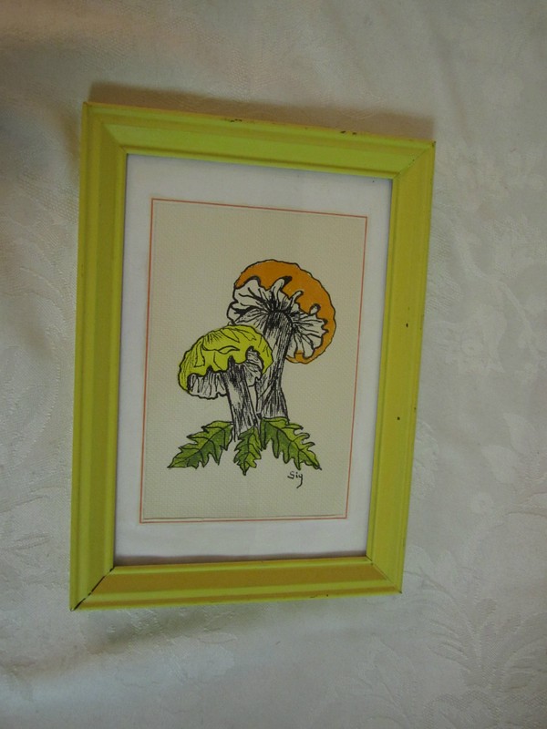 Vintage Orange & Yellow Mushrooms Toadstools Original Painting signed 1960s 70s gallery