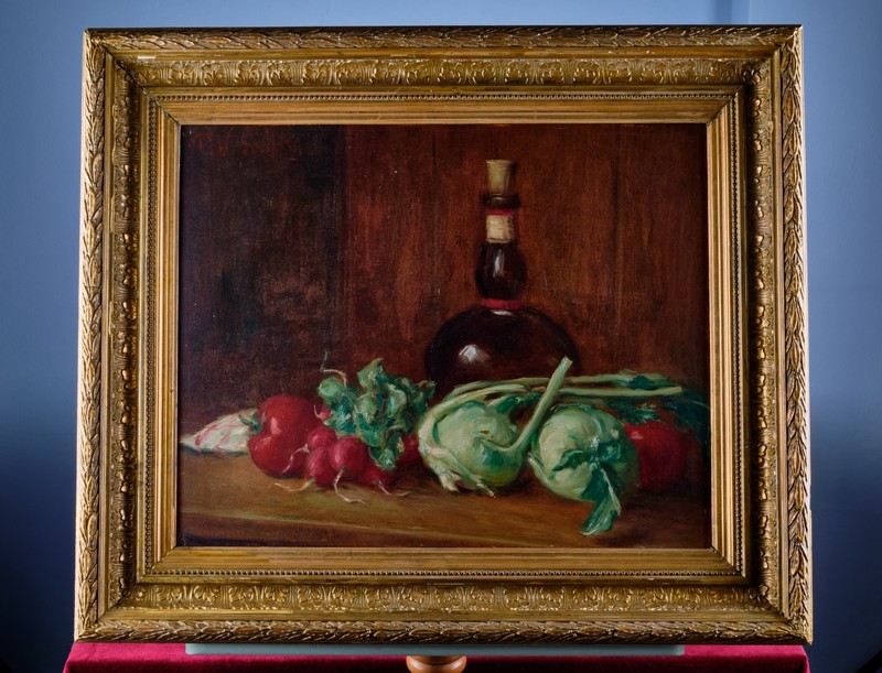 Large Still Life Vintage Painting Oil Painting on Cardboard – Signed P. V. Söchka?