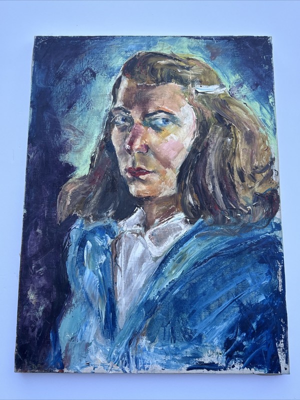 MID CENTURY PAINTING Self PORTRAIT ANTIQUE 1940’S JAE CARMICHAEL CALIFORNIA