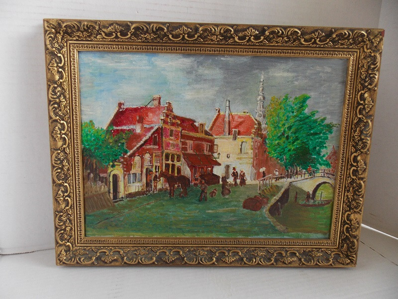 Vintage Rotterdam Holland original oil painting on canvas 17″ x 13″