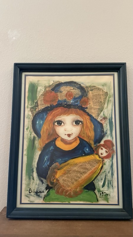 ROGER ETIENNE GIRL WITH DOLL ORIGINAL WATERCOLOR ON PAPER PAINTING 1974 26×20