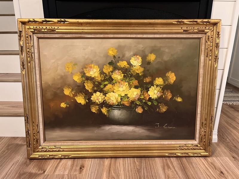 Signed J. Edwards Oil On Canvas Flowers Painting In Gilt Wood Frame