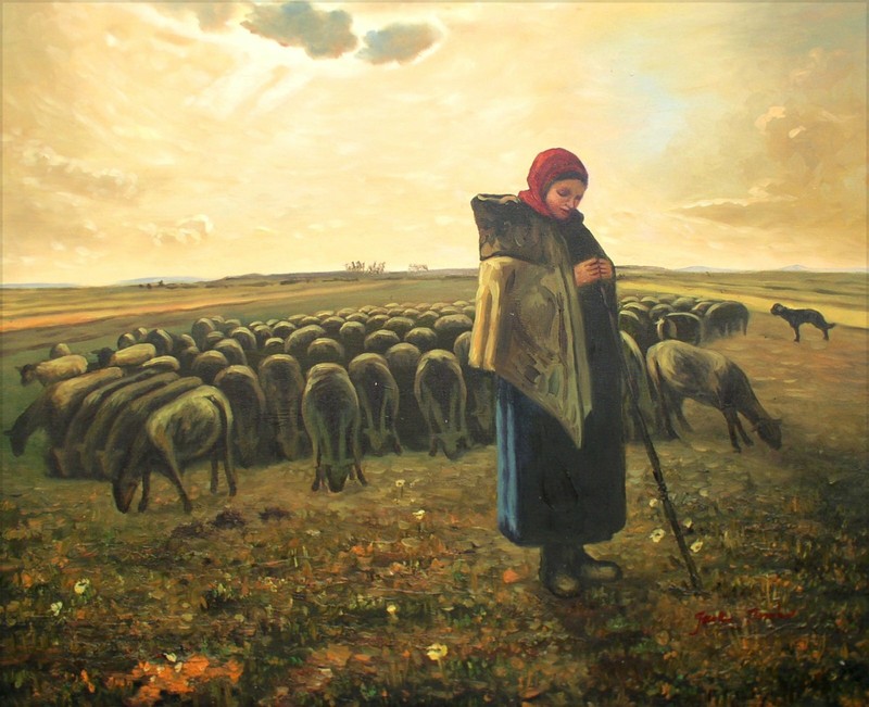 Framed Jean Millet Shepherdess Repro, Quality Hand Painted Oil Painting, 20x24in gallery