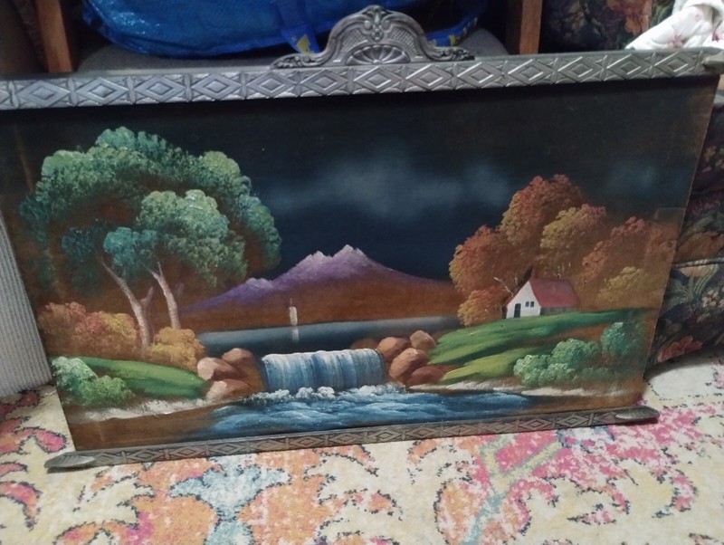 Chuy Moran 1960's "WATERFALL" Black Velvet Painting in a Handmade Wooden Frame!