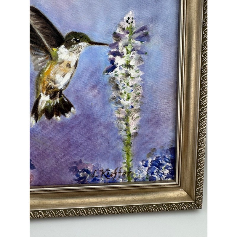 L Kieffer Signed Hummingbird Oil Painting 10x12 Silver Frame Nature Art gallery