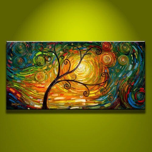 MQ-OP0444 100% Handmade Painted Charming Landscape Tree Oil Painting Art Canvas