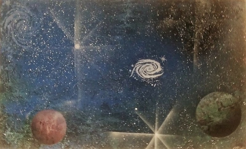 Distant Galaxies Space spray paint art original 14x22