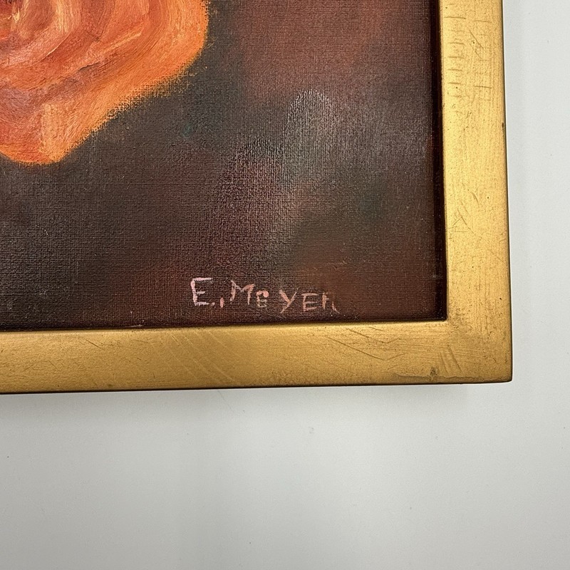 Vintage 1980s California Floral Botanical Roses Painting E Meyer gallery