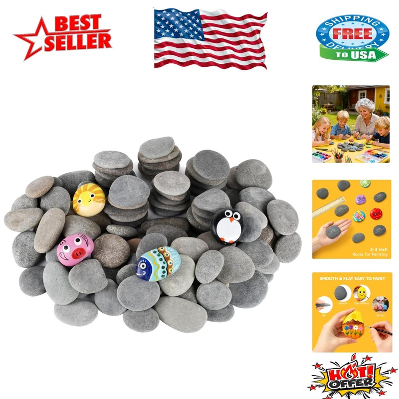 2-3 Inch Flat River Rocks – 100 Pcs for Family Craft Projects & Kindness Stones