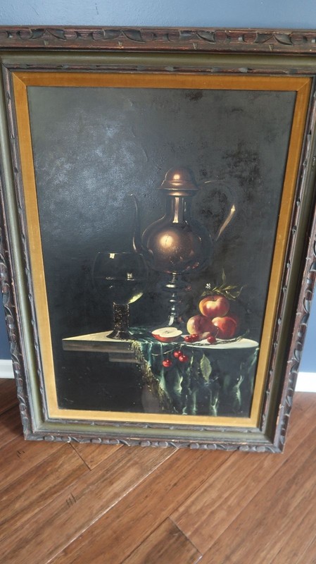 Vintage GOTHIC Vampire Dark Still Life Oil Gyula Bubarnik Hungarian 36″ x 24″