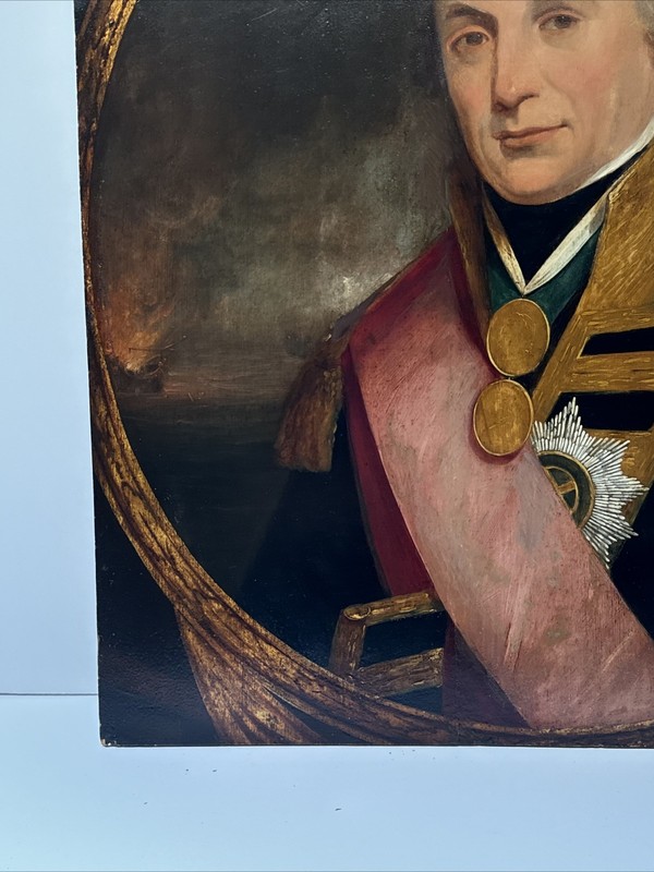 ANTIQUE NAVAL COMMANDER PAINTING PORTRAIT ADMIRAL HORATIO NELSON BATTLE RARE gallery