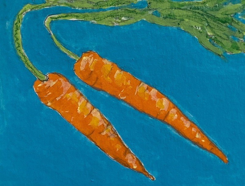 ACEO original acrylic paint marker painting of vibrant carrots. 2.5″ X 3.5″ OOAK