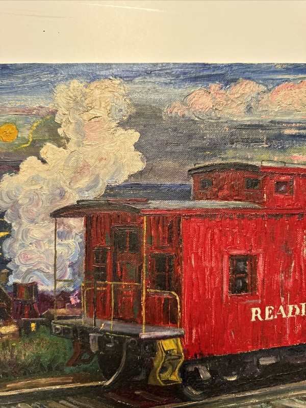 AMERICAN RAILROAD PAINTING TRAIN READING INDUSTRIAL LANDSCAPE NIGHT BALDWIN gallery