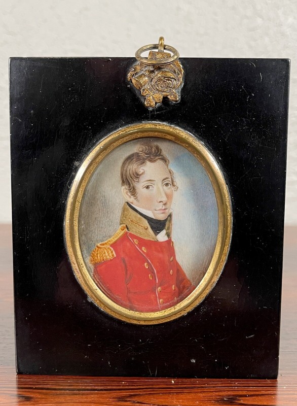 Antique Miniature Portrait Painting English Military Officer British Man 19th C.