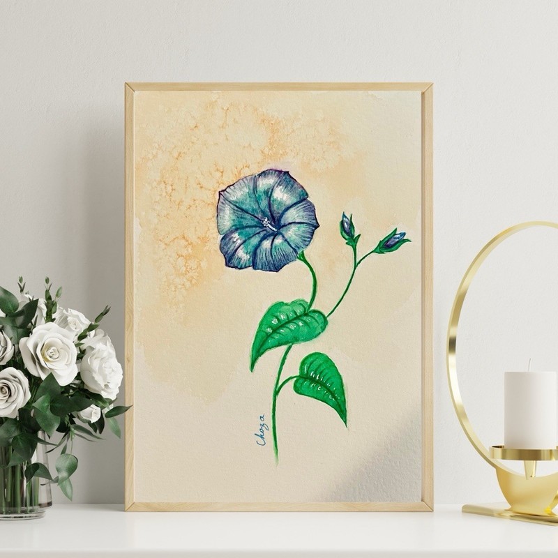 Original Watercolor Painting Of September Birth Month Flower, A Morning Glory