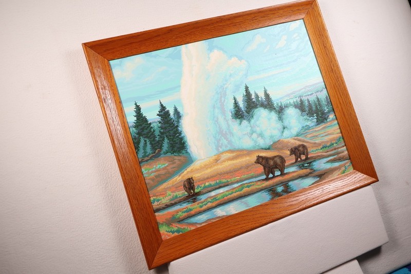Vintage Paint by Number "Yellowstone" Framed 90s National Park Bear Geyser gallery