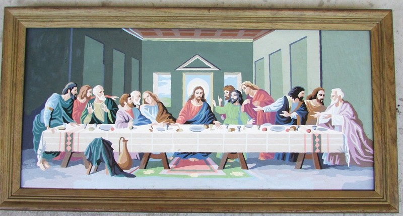 Paint by number Last Supper painting vintage 15 x 32 plus frame DaVinci