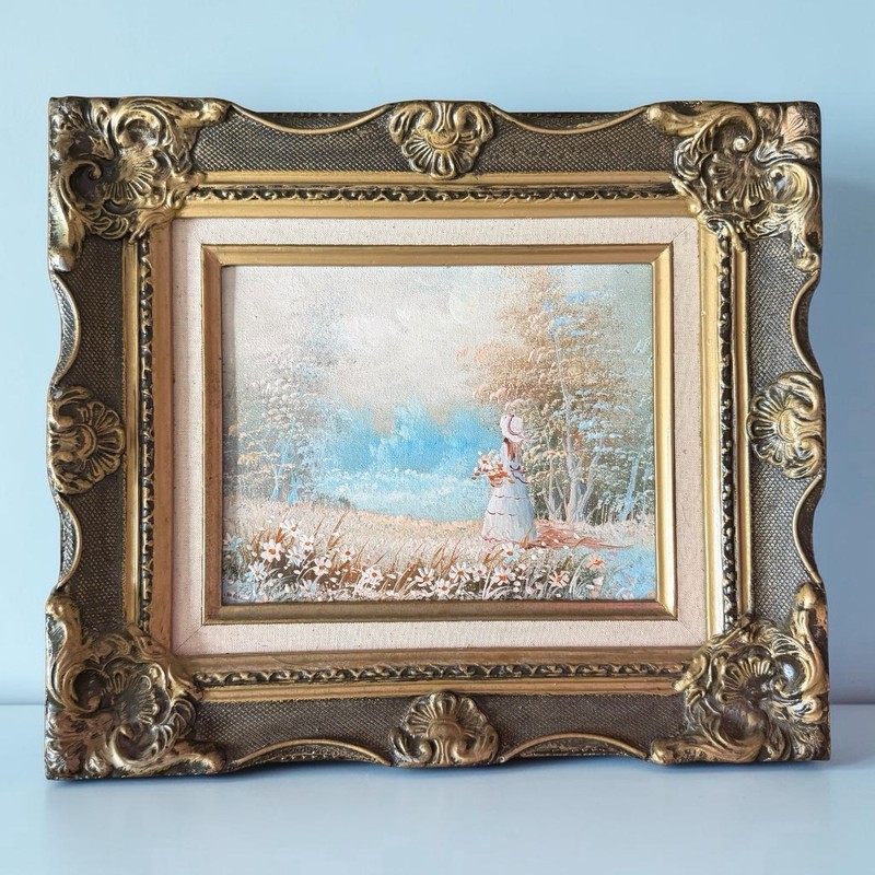VTG Set 4 Original Oil Paintings Ornate Gold Frames French Country Cottage Decor gallery