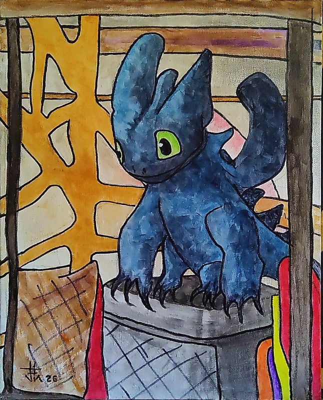 JOHN ART STUDIO Toy Dragon 14x11 Original Expressionism Art Collectable 0005 gallery