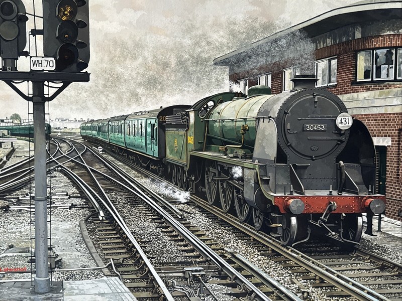 VINTAGE TRAIN PAINTING RAILROAD REALISTIC REALISM ILLUSTRATION ORIGINAL MARSHALL gallery